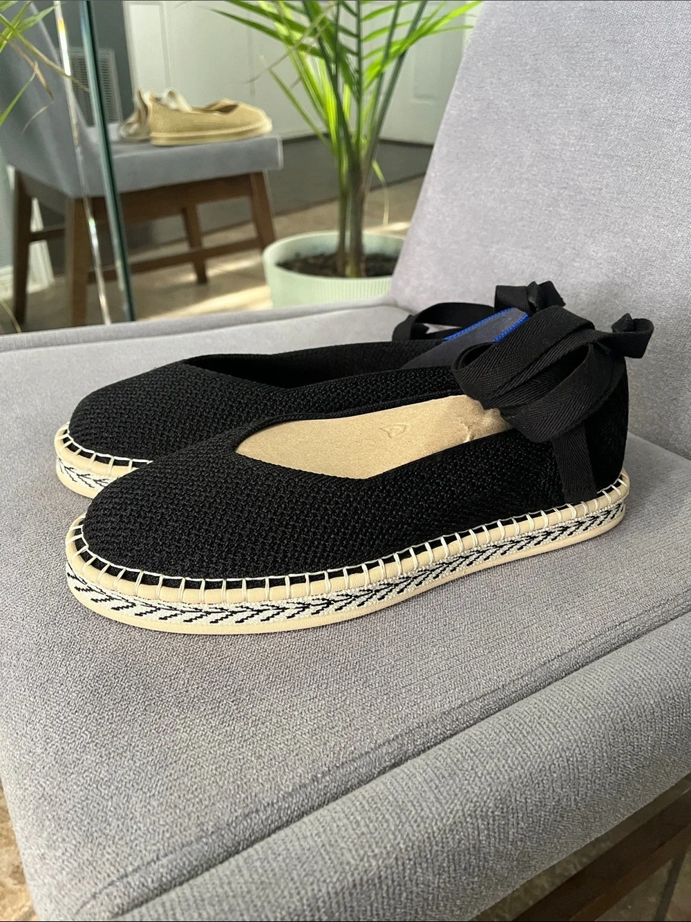Black Espadrille Flat with Ankle Tie 9.5